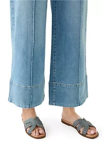 Women's High Rise Seamed Front Wide Leg Cropped Jeans