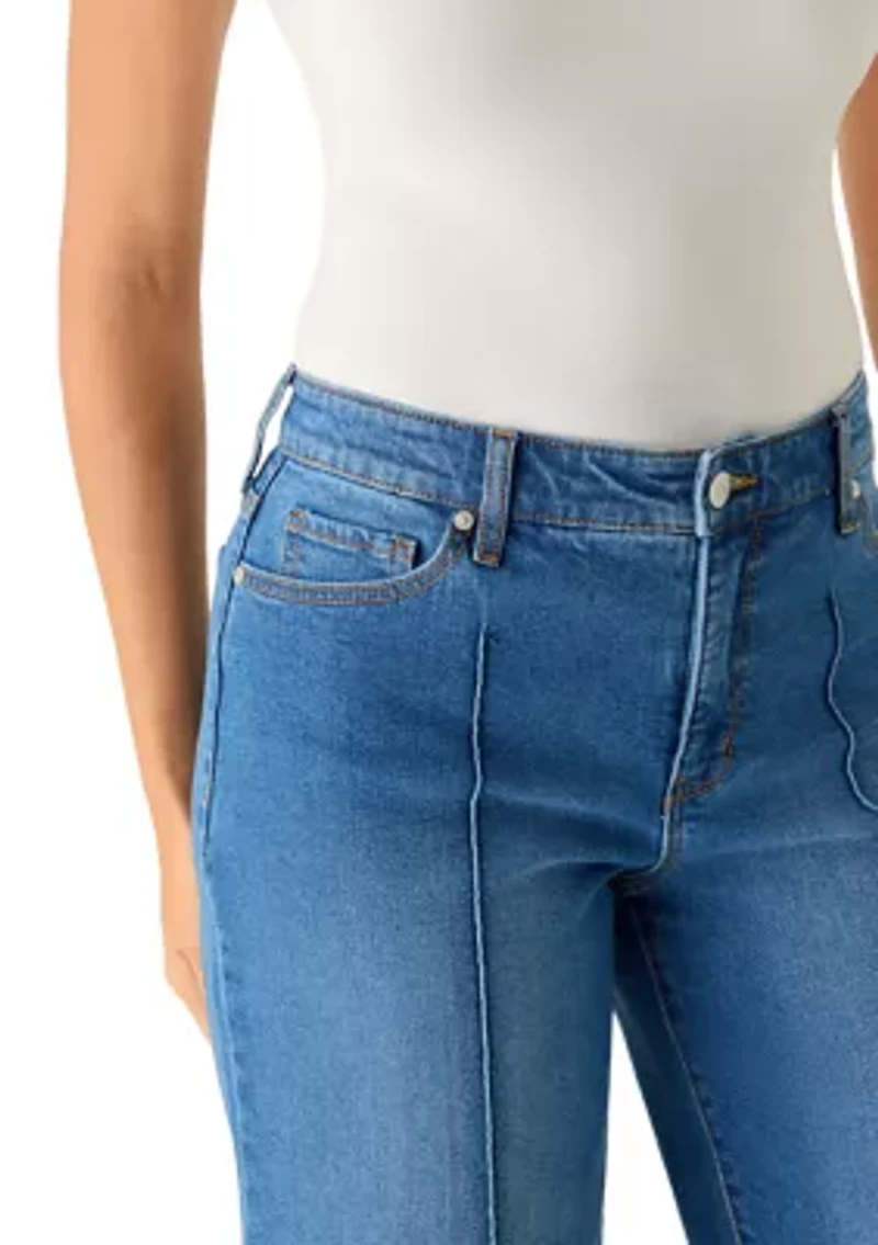 Women's High Rise Seamed Front Wide Leg Cropped Jeans