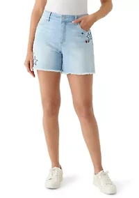 Women's High Rise 5" Embroidered Frayed Shorts