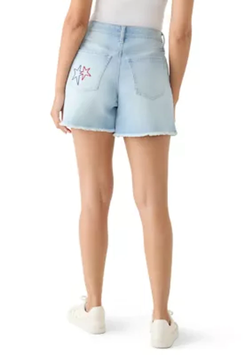 Women's High Rise 5" Embroidered Frayed Shorts