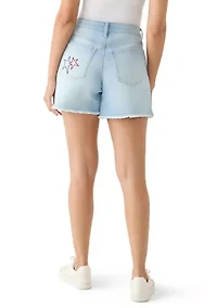 Women's High Rise 5" Embroidered Frayed Shorts