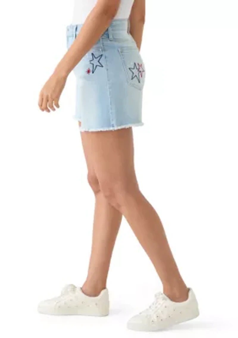 Women's High Rise 5" Embroidered Frayed Shorts