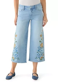 Women's Midrise Wide Leg Embroidered Cropped Pants