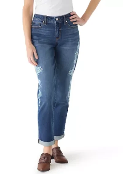 Women's Embroidered Aztec Cropped Jeans