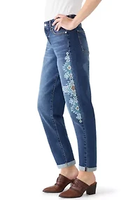 Women's Embroidered Aztec Cropped Jeans