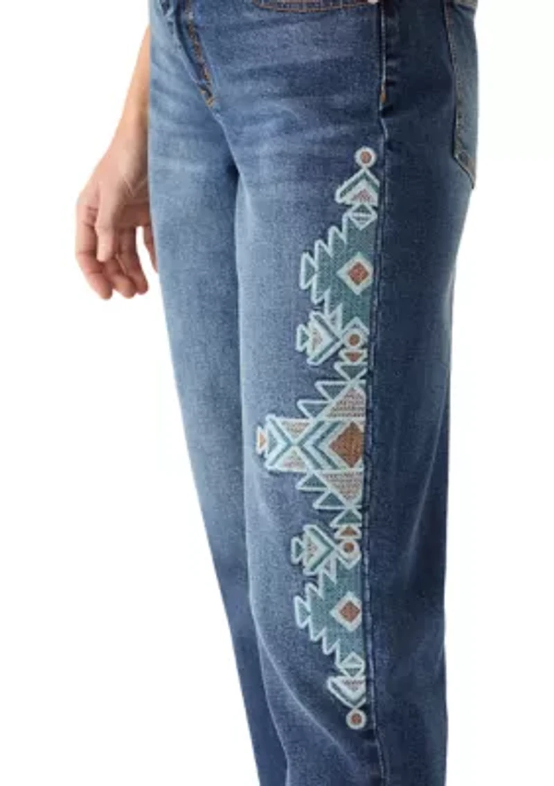 Women's Embroidered Aztec Cropped Jeans