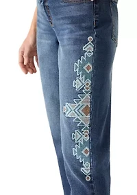 Women's Embroidered Aztec Cropped Jeans