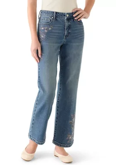 Women's Floral Embroidered Cropped Jeans