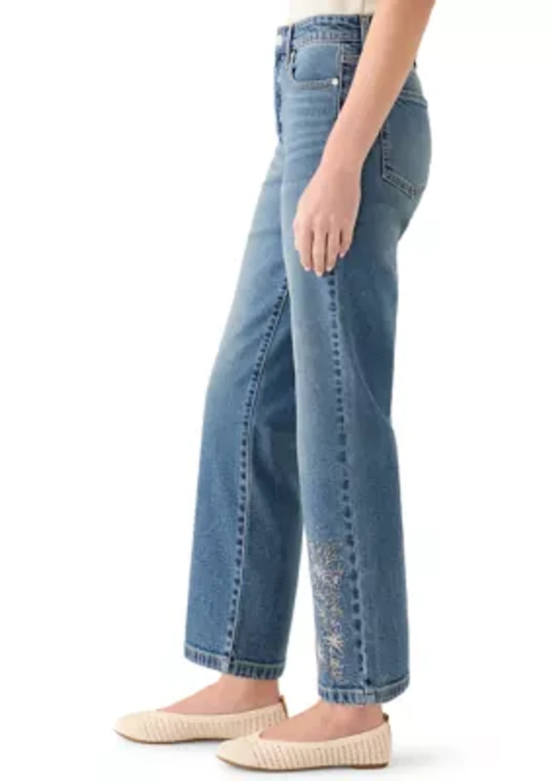 Women's Floral Embroidered Cropped Jeans