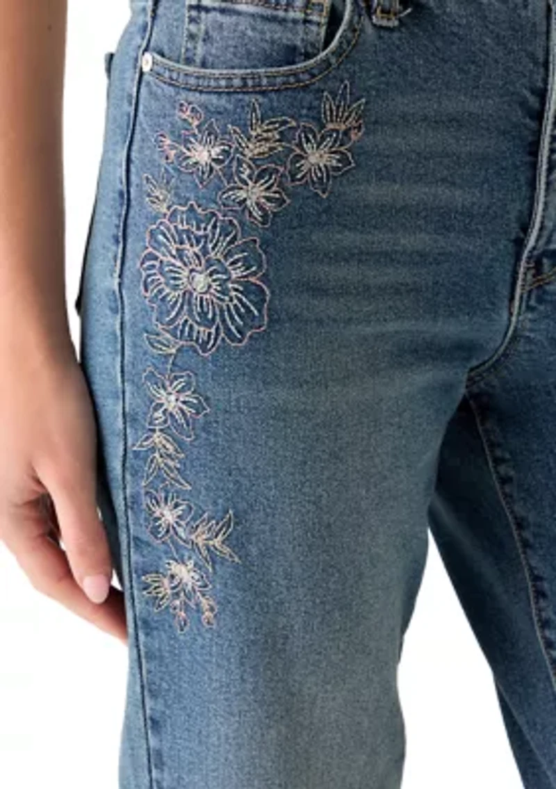 Women's Floral Embroidered Cropped Jeans