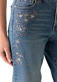 Women's Floral Embroidered Cropped Jeans