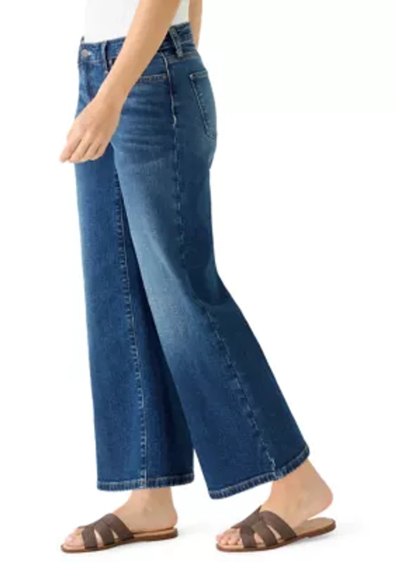 Women's Mid-Rise Wide Leg Cropped Jeans
