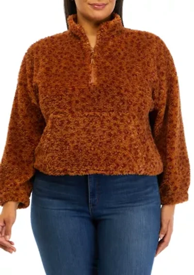 Plus Long Sleeve Quarter Zip Sherpa Jacket