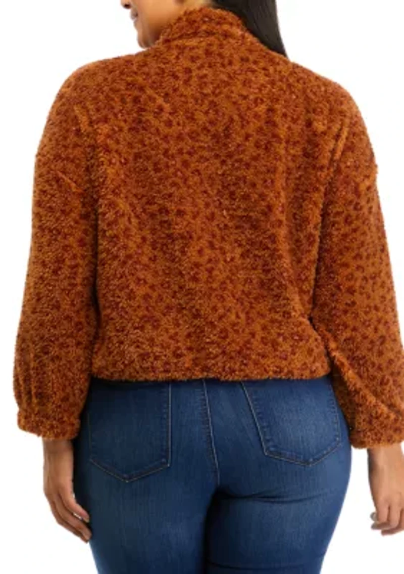 Plus Long Sleeve Quarter Zip Sherpa Jacket