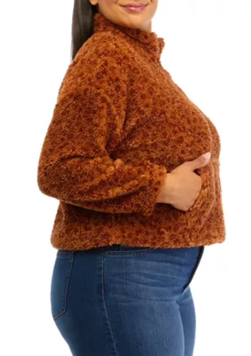 Plus Long Sleeve Quarter Zip Sherpa Jacket
