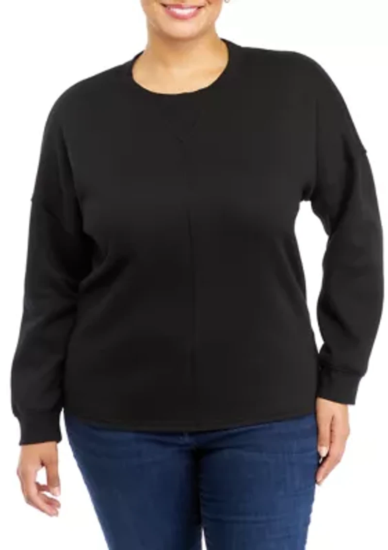 Plus Long Sleeve Crew Neck Tunic Fleece Top