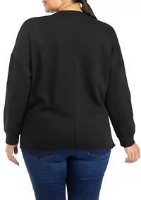 Plus Long Sleeve Crew Neck Tunic Fleece Top