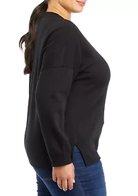 Plus Long Sleeve Crew Neck Tunic Fleece Top