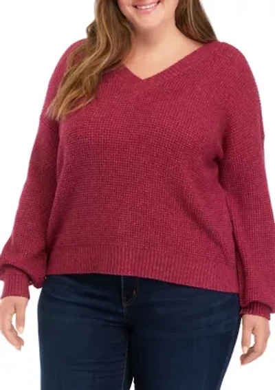 Plus Balloon Sleeve V-Neck Sweater