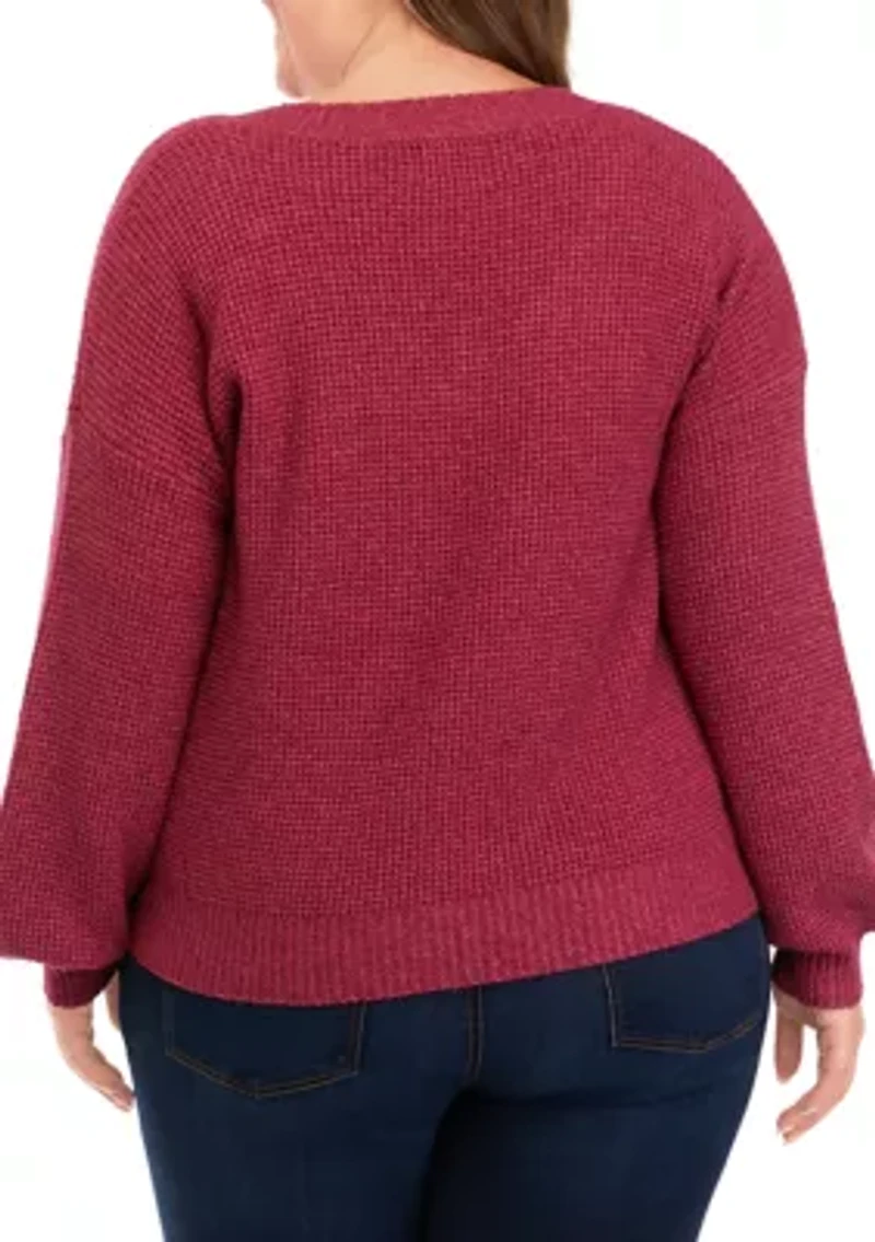 Plus Balloon Sleeve V-Neck Sweater