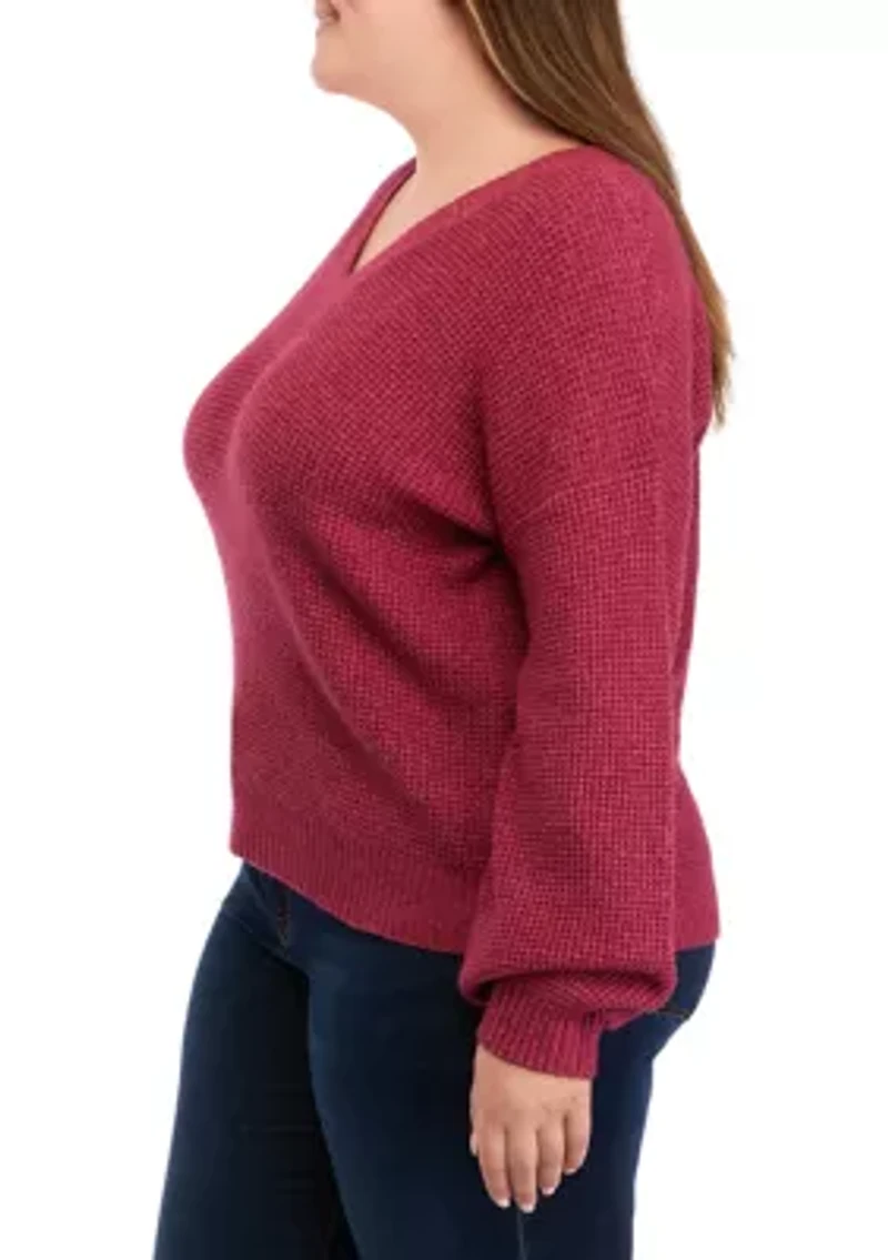 Plus Balloon Sleeve V-Neck Sweater
