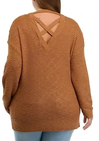 Plus Long Sleeve Tunic Cross Back Sweater