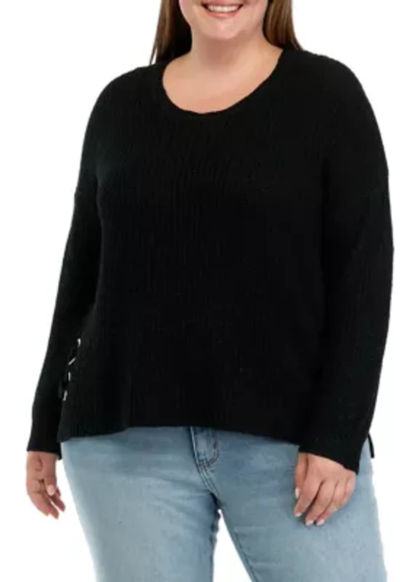 Plus Side Tie Round Neck Sweater