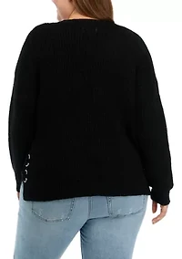 Plus Side Tie Round Neck Sweater
