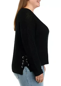 Plus Side Tie Round Neck Sweater