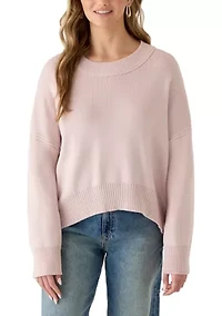 Women's Long Sleeve Crew Neck Oversized Sweater with Ribbed Sides