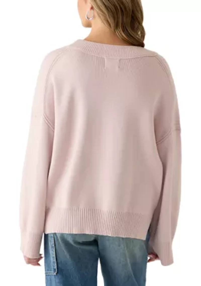 Women's Long Sleeve Crew Neck Oversized Sweater with Ribbed Sides