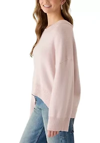 Women's Long Sleeve Crew Neck Oversized Sweater with Ribbed Sides