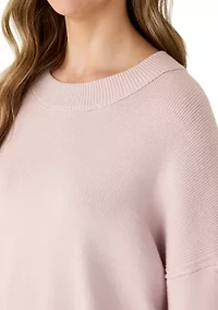 Women's Long Sleeve Crew Neck Oversized Sweater with Ribbed Sides