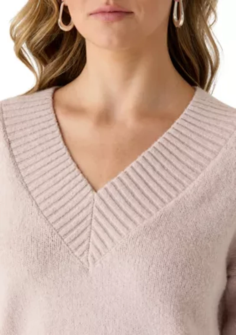 Women's Long Sleeve Drop Shoulder V-Neck Sweater