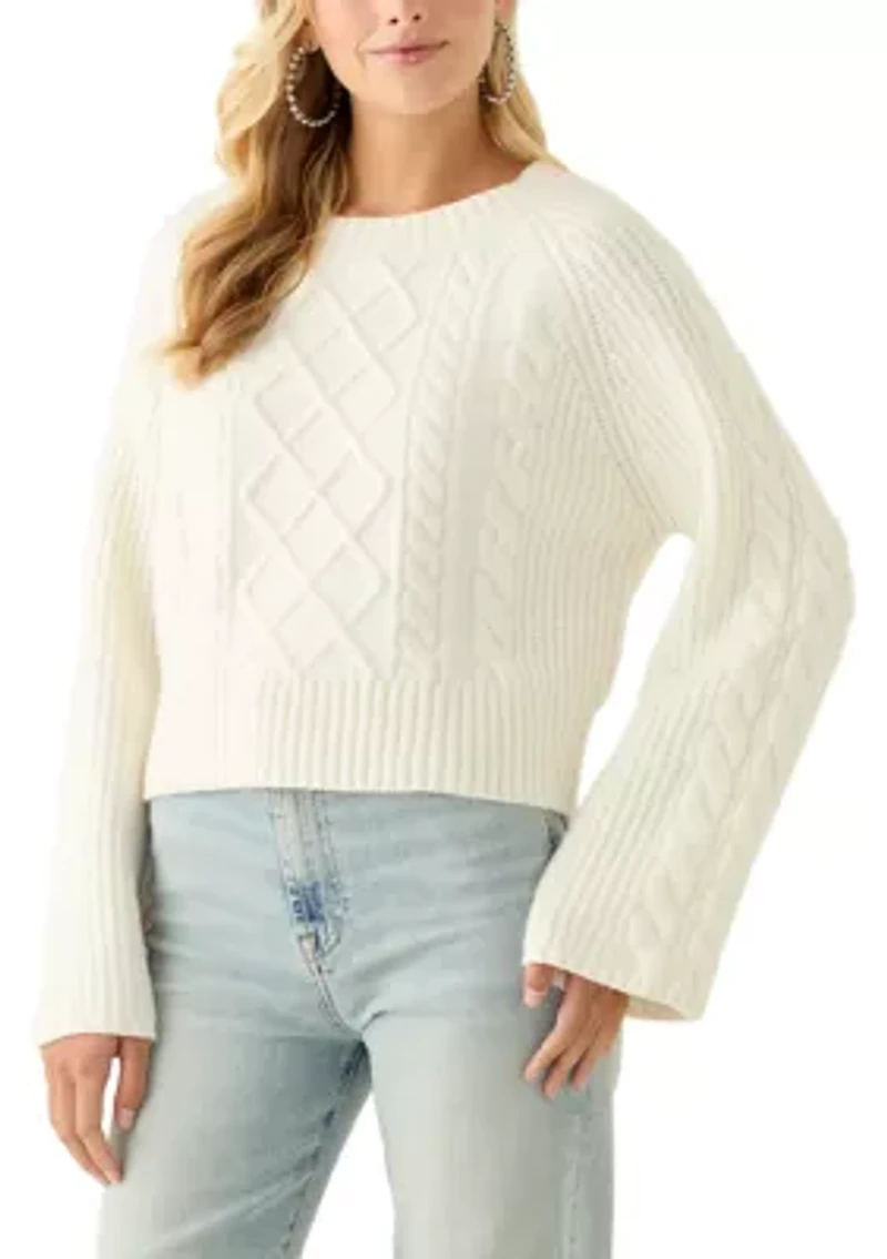 Women's Long Raglan Sleeve Crew Neck Cable Knit Sweater