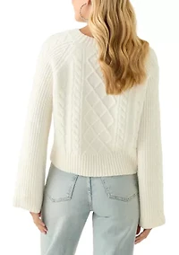 Women's Long Raglan Sleeve Crew Neck Cable Knit Sweater