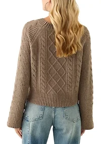 Women's Long Raglan Sleeve Crew Neck Cable Knit Sweater