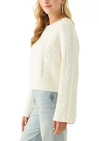 Women's Long Raglan Sleeve Crew Neck Cable Knit Sweater