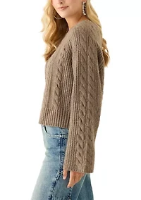 Women's Long Raglan Sleeve Crew Neck Cable Knit Sweater