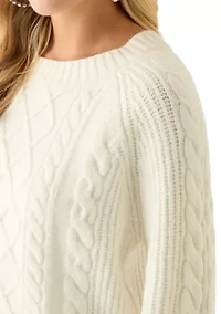 Women's Long Raglan Sleeve Crew Neck Cable Knit Sweater