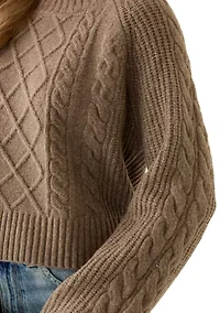 Women's Long Raglan Sleeve Crew Neck Cable Knit Sweater