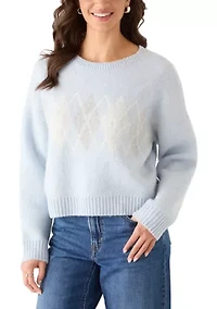 Women's Long Sleeve Crew Neck Argyle Sweater