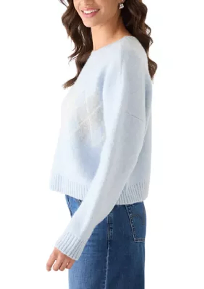 Women's Long Sleeve Crew Neck Argyle Sweater