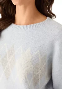 Women's Long Sleeve Crew Neck Argyle Sweater