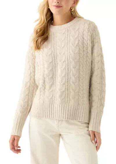 Women's Long Sleeve Crew Neck Mix Cable Knit Sweater
