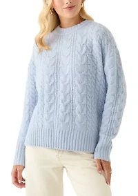 Women's Long Sleeve Crew Neck Mix Cable Knit Sweater