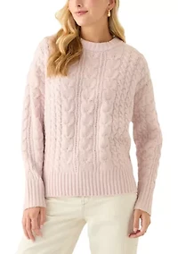 Women's Long Sleeve Crew Neck Mix Cable Knit Sweater