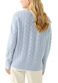 Women's Long Sleeve Crew Neck Mix Cable Knit Sweater