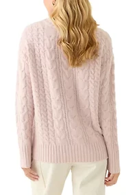 Women's Long Sleeve Crew Neck Mix Cable Knit Sweater