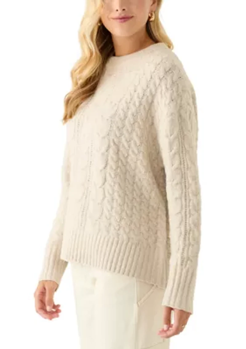 Women's Long Sleeve Crew Neck Mix Cable Knit Sweater